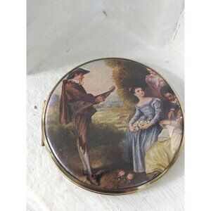 Vintage Double Mirror Compact: Victorian Scene Image
